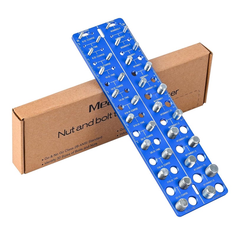 Meaowera 30-in-1 Nut & Bolt Thread Checker – Standard & Metric Thread Gauge Tool with 15 SAE & 15 Metric Sizes, Wall-Mountable Thread Identifier with Inch & CM Ruler - Image 1